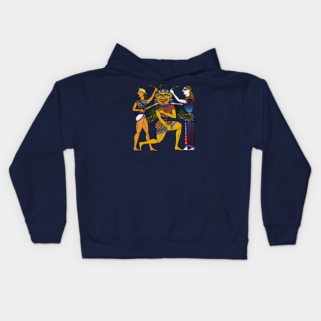 Medusa, Athena and Perseus get in a fight Kids Hoodie by Mosaicblues